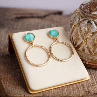 Gold Dipped Hoop Earrings With Faceted Stone