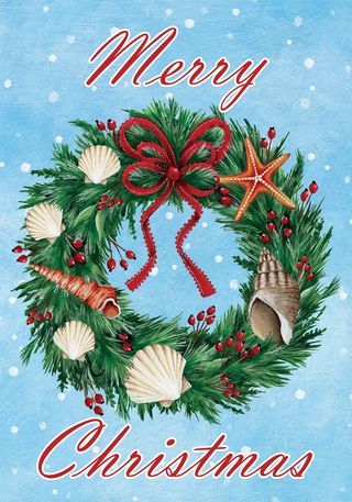 Merry Christmas Seashell Wreath Garden Flag