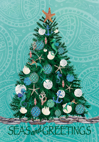 Seas And Greetings Christmas Tree Garden Flag