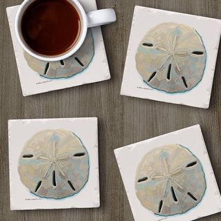 Colorful Sand Dollar Absorbent Tumbled Tile Coaster 4pk