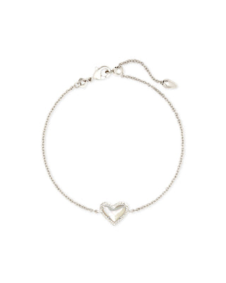 Ari Heart Delicate Chain Bracelet In Rhodium Ivory Mother Of Pearl