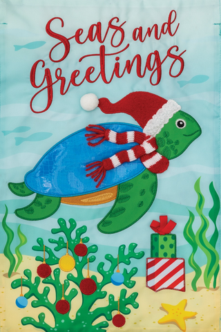 Applique Seas And Greetings Christmas Turtle Garden Flag