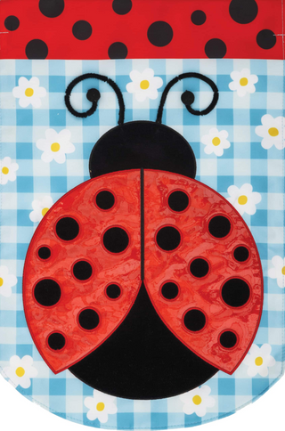 Applique Ladybug Daisies Garden Flag