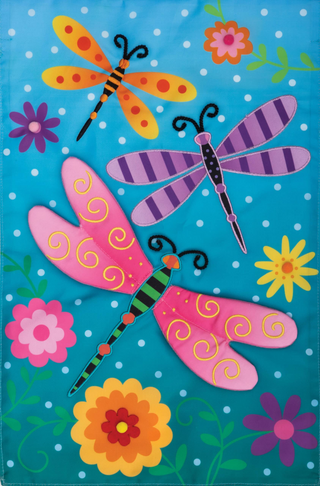 Applique Dragonflies Garden Flag