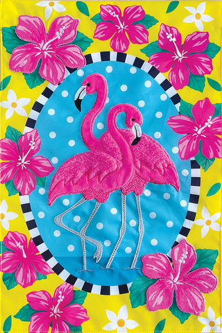 Applique Floral Flamingo Garden Flag