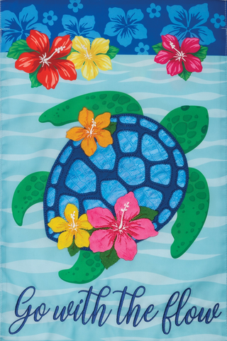 Applique Hibiscus Turtle Garden Flag