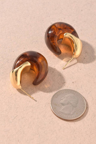 Marbled Resin & Gold Chunky Hoop Earrings