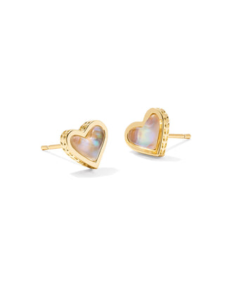 Framed Ari Heart Stud Earrings In Gold Iridescent Abalone