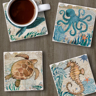 Monterey Bay Assorted Image Tumbled Tile Coaster 4 Pack