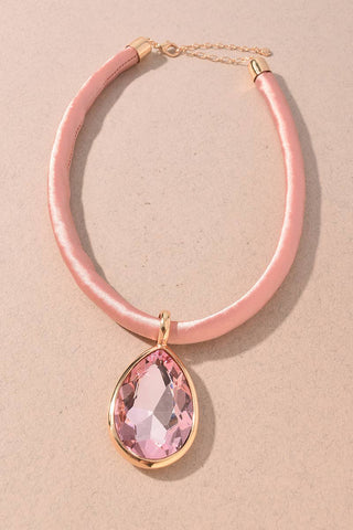 Satin Cord Teardrop Crystal Statement Necklace