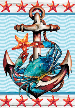 Blue Crab & Anchor Garden Flag