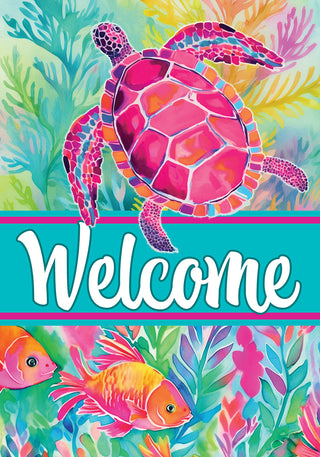 Watercolor Turtle Large Flag