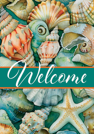 Teal Seashells Garden Flag