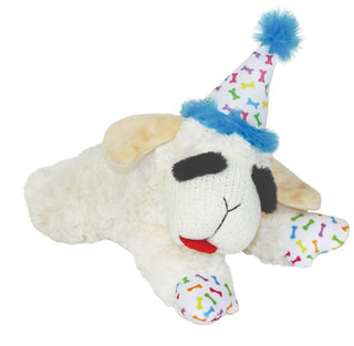 Multipet Lamb Chop With Birthday Hat Plush Dog Toy Blue 10.5"