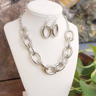 Chunky Chain Statement Necklace Set Gold & Silver Tones