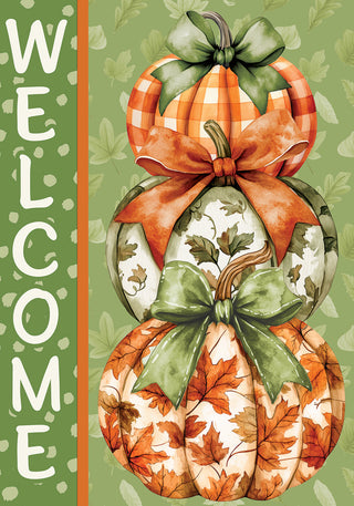 Orange & Green Pumpkin Stack Garden Flag