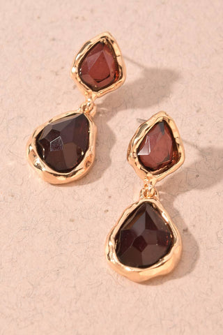 Faceted Crystal & Gold Organic Drop Earrings