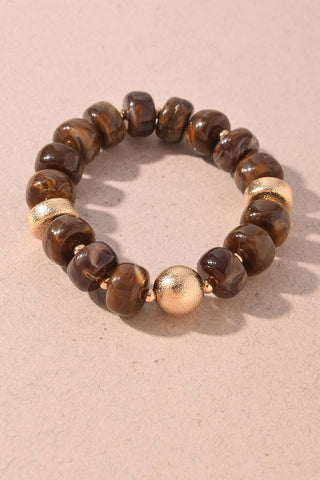 Chunky Marbled Bead & Gold Accent Stretch Bracelet
