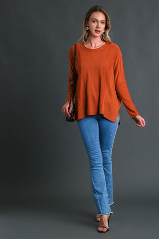 Liliana Fleece Knit Top in Rust
