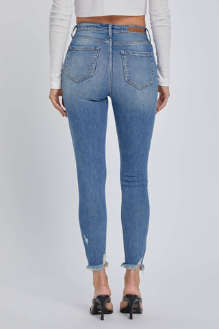 Frayed Hem High-Rise Skinny Jeans