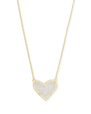 Ari Heart Short Pendant Necklace in Iridescent Drusy