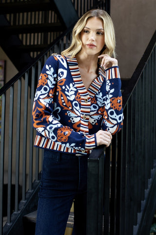 Last To Bloom Cardigan in Navy