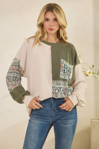 Beauty Within Top In Oatmeal/Olive