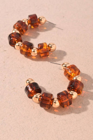 Colorful Resin Cube Bead Open Hoop Earrings