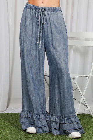 Ruffled Feathers Flare Chambray Pant