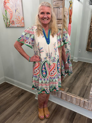 Market Times Dress in Blue/Green