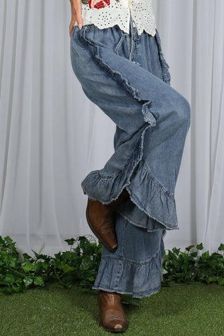 Just Something Extra Ruffle Hem Flare Jeans