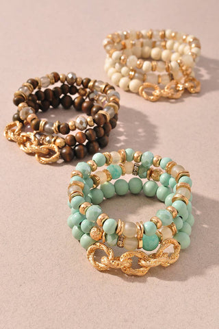 Multi Strand Beaded Stretch Bracelet Set