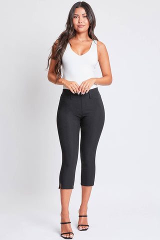 Hyperstretch Pull On Capri With Side Slit in Black