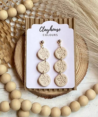 Beach Clay Earrings: Large Shell w/Pearl Post