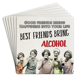 Bar Coaster Pack of 6| Good friends bring happiness