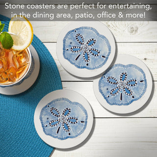 Indigo Sand Dollar Round Absorbent Stone Coaster 4pk