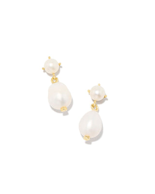 Eve Drop Earrings In Gold White Pearl