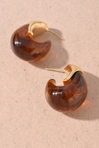 Marbled Resin & Gold Chunky Hoop Earrings
