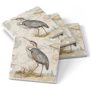 Shoreline Blue Heron Absorbent Stone Tumbled Tile Coasters