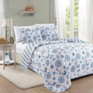 Azure Collection Coastal Quilt Set: Twin / Azure