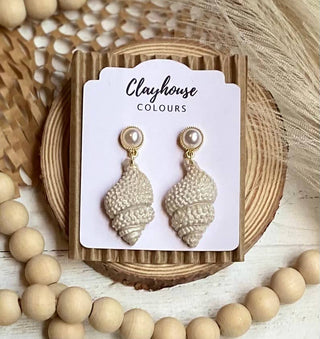 Beach Clay Earrings: Pink Pearl Shell Dangles