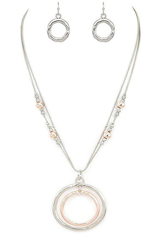 Beaded 2 Tone Hoop Pendant Necklace Set *2 Styles*