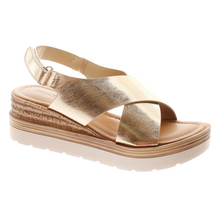 Pierre Dumas Patch Wedge Sandal In Gold