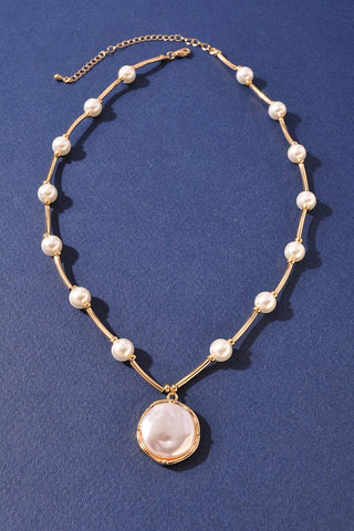 Pearl Pendant Bar Chain Necklace