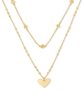 Ari Heart Multi Strand Necklace In Gold Metal