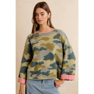 Blending In Sweater in Camo Pink