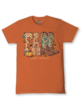 Fall Boots Short Sleeve T-Shirt In Caramel