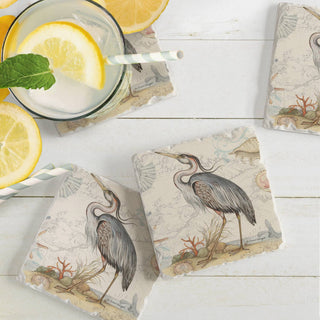 Shoreline Blue Heron Absorbent Stone Tumbled Tile Coasters