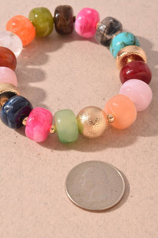 Chunky Marbled Bead & Gold Accent Stretch Bracelet