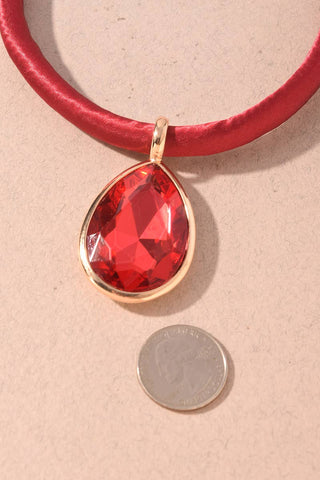 Satin Cord Teardrop Crystal Statement Necklace